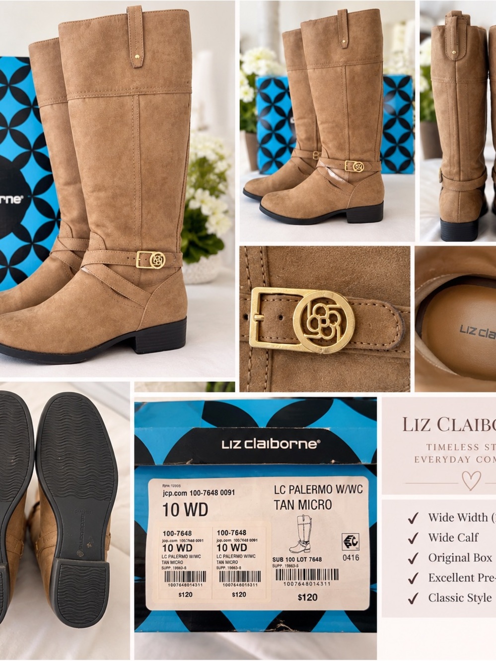 Liz Claiborne Palermo Tan Riding Boots Size 10W Wide Calf w/ Box

Descripción: